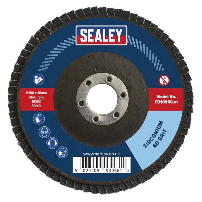 Sealey Flap Disc Zirconium100mm16mm Bore 60Grit FD10060 Sealey - Dynamic Drive