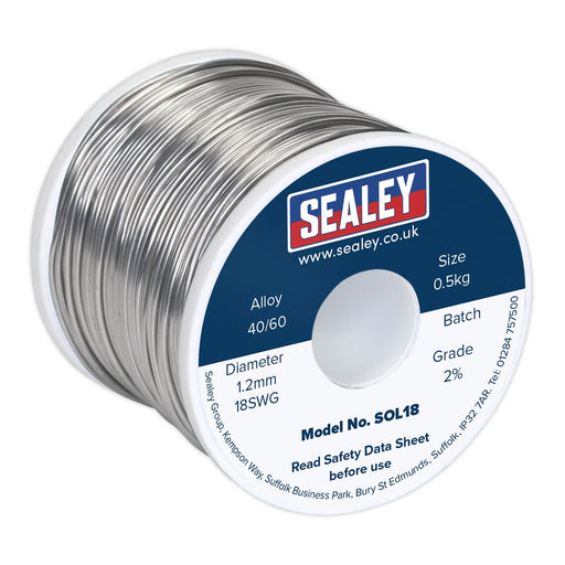 Sealey Solder Wire Quick Flow 1.2mm/18SWG 40/60 0.5kg Reel SOL18 Sealey - Dynamic Drive