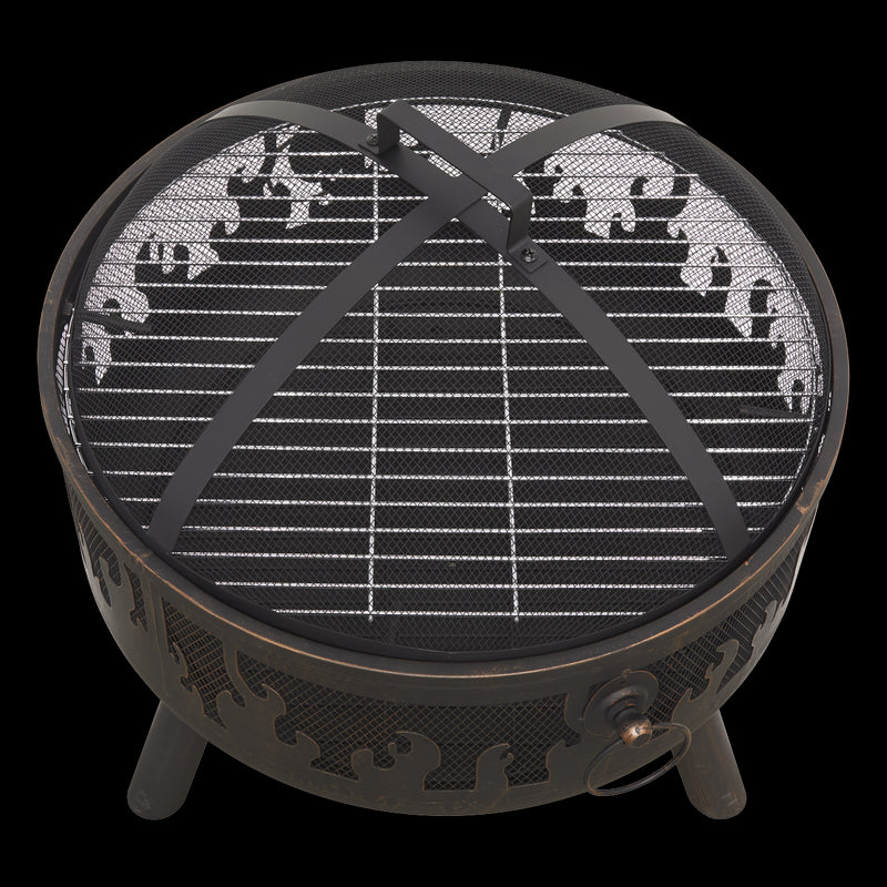 Dellonda Deluxe Firepit Fireplace Outdoor Patio Heater Cooking Grill & Poker Dellonda  - Dynamic Drive