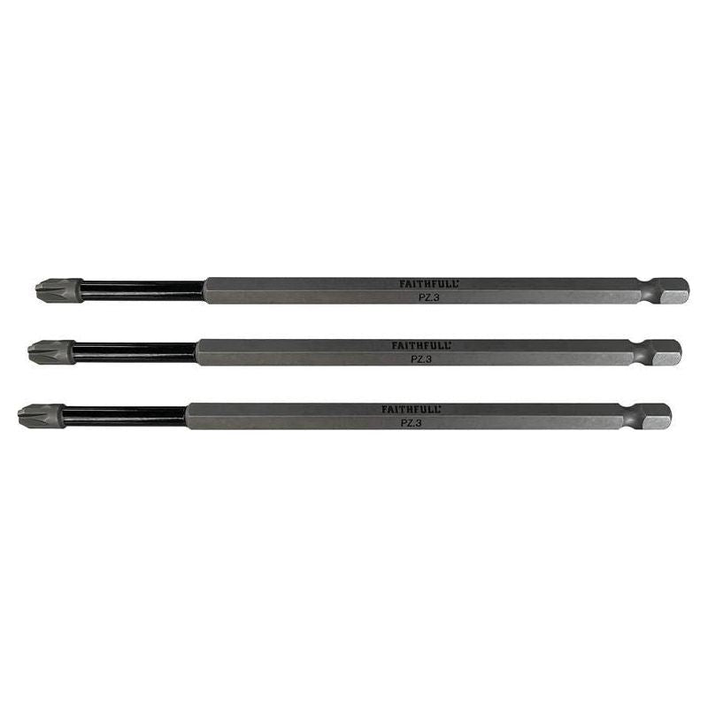 Faithfull Pozidriv Impact Screwdriver Bits PZ3 x 150mm (Pack 3) Faithfull - Dynamic Drive