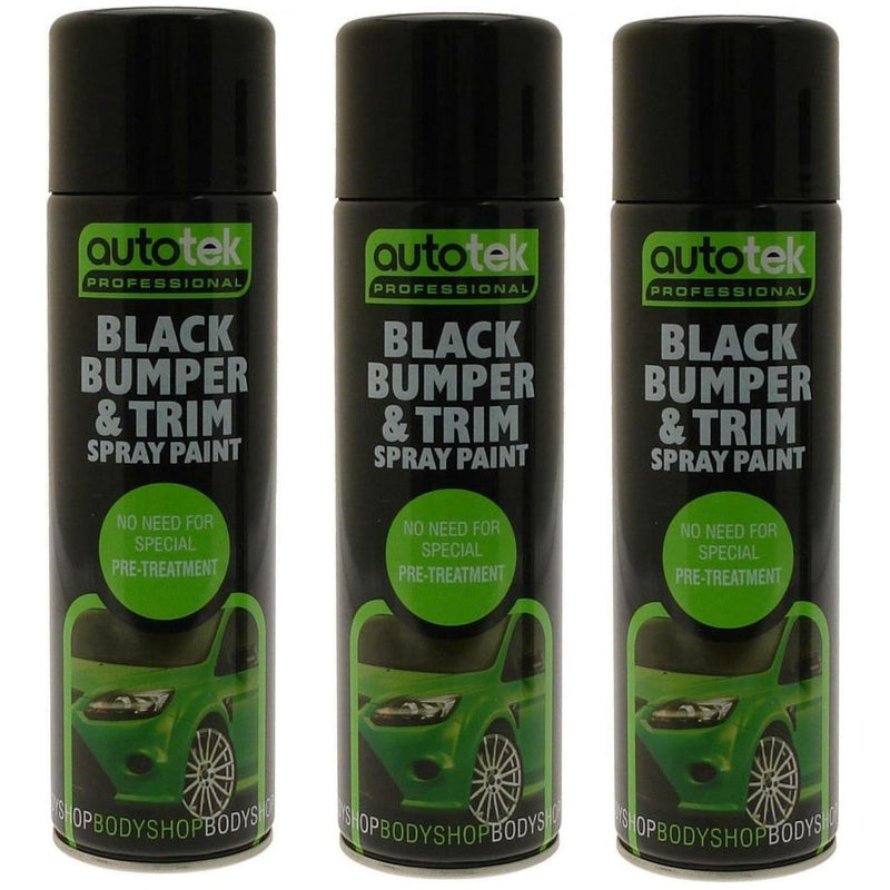 3x Autotek Professional Black Bumper and Trim 500ml Spray Paint High Coverage Autotek - Dynamic Drive