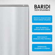 Baridi Splashback for Cooker Hoods 90 x 75cm - Stainless Steel DH195 Baridi - Dynamic Drive