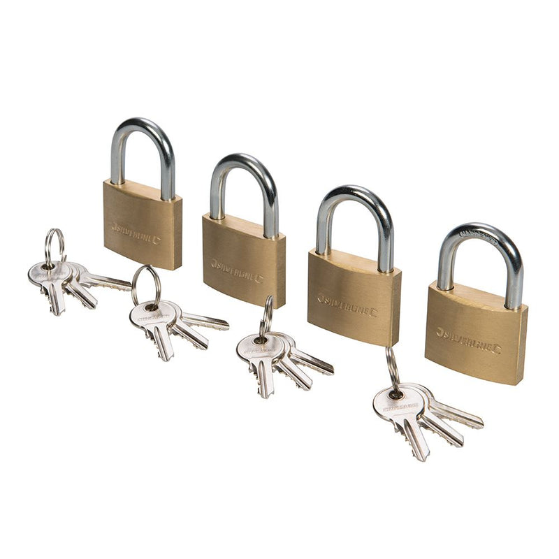 Silverline Brass Padlock Keyed Alike 4pk 40mm Silverline - Dynamic Drive