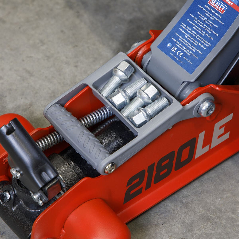 Sealey 180 Handle Low Profile Short Chassis Trolley Jack 2 Tonne - Red 2180LE Sealey - Dynamic Drive