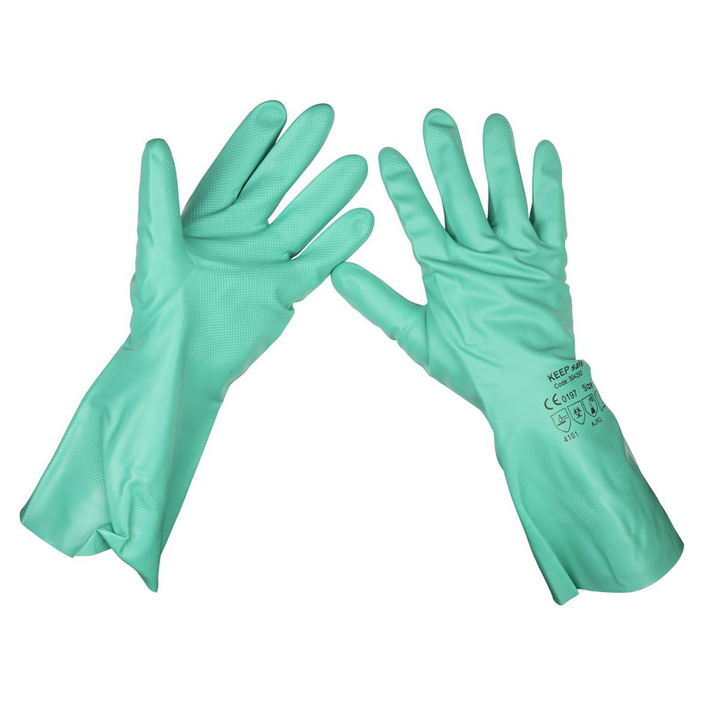 Sealey Nitrile Gauntlets for use with Thinners 355mm Cuffed Pair SSP34 Sealey - Dynamic Drive