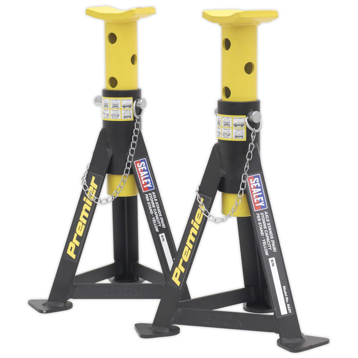 Sealey Axle Stands (Pair) 3tonne Capacity per Stand Yellow AS3Y Sealey  - Dynamic Drive