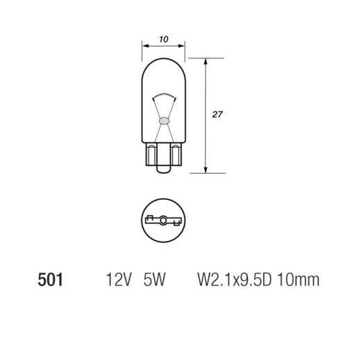 10 x Eurolec 501 W5W Car Sidelight Side Light Bulb 12v 5w Push Fit - E Marked Eurolec  - Dynamic Drive