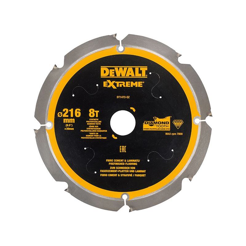 Dewalt Power Tools Extreme PCD Fibre Cement Saw Blade 216 x 30mm x 8T DeWALT Power Tools - Dynamic Drive