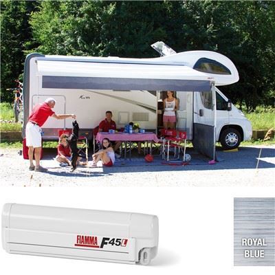 Fiamma F45L Winch Awning Wind Out 550 Polar White Case Royal Blue Fabric Fiamma  - Dynamic Drive
