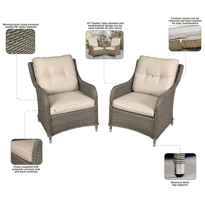 Dellonda Chester Rattan Wicker Outdoor Armchairs 2pc DG69 Dellonda - Dynamic Drive