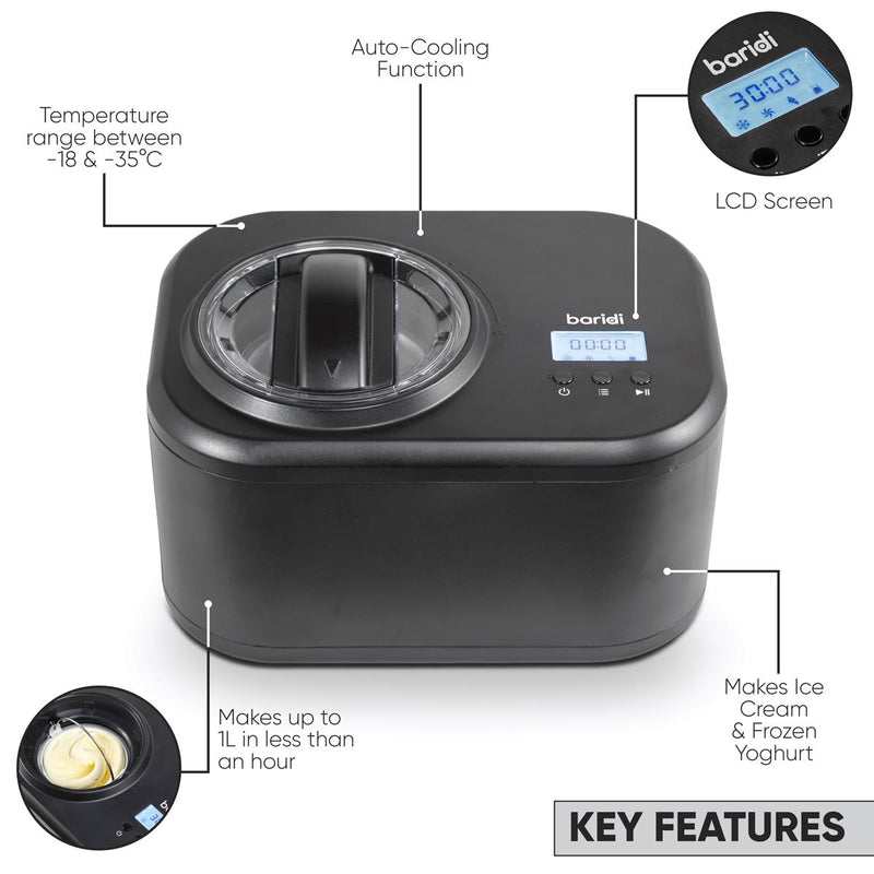 Baridi Automatic Churning Ice Cream Machine 1L - Black DH238 Baridi - Dynamic Drive