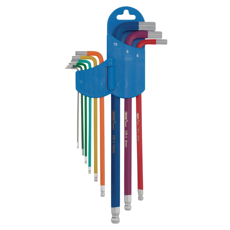Draper Metric Coloured Extra Long Hex. and Ball End Key Set (9 Piece) 66134 Draper - Dynamic Drive