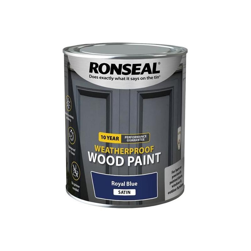 Ronseal 10 Year Weatherproof Wood Paint Royal Blue Satin 750ml Ronseal - Dynamic Drive