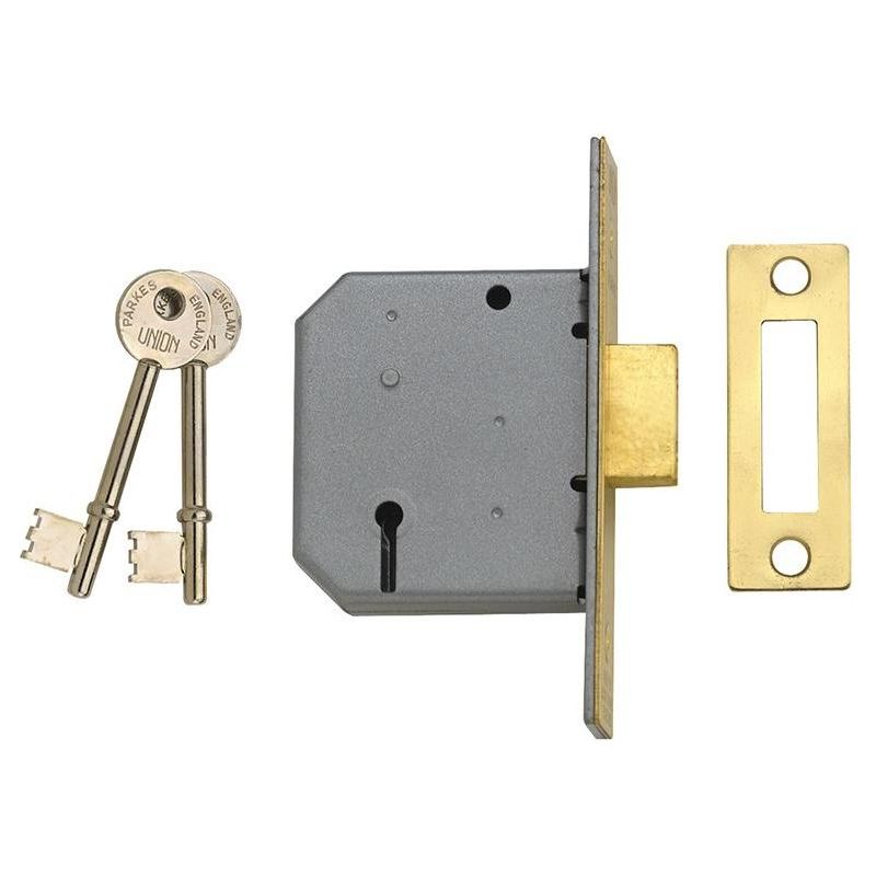 Union 2177 3 Lever Mortice Deadlock Polished Brass 77.5mm 3in Box UNION - Dynamic Drive