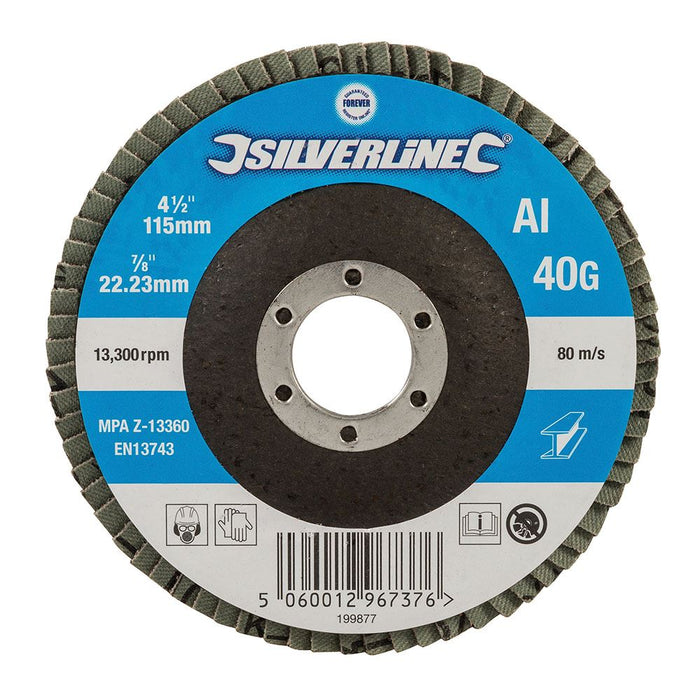 Silverline Aluminium Oxide Flap Disc 115mm 40 Grit Silverline - Dynamic Drive