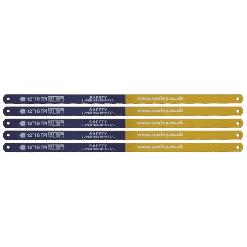Sealey Hacksaw Blade 300mm HSS Bi-Metal 18tpi Pack of 5 HSB0518 Sealey - Dynamic Drive