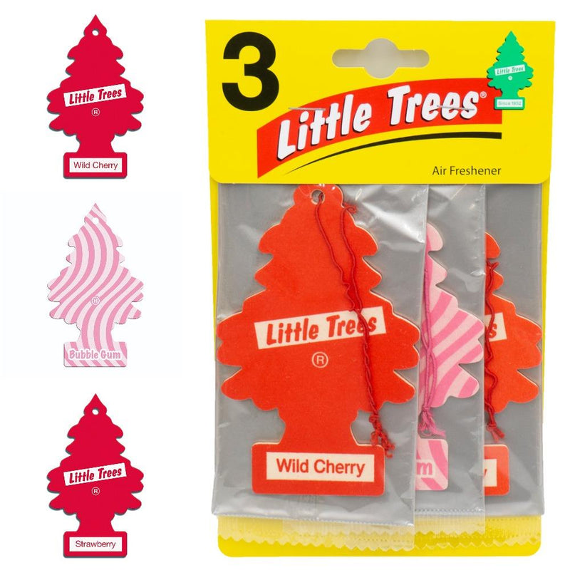 3 X Magic Tree Little Trees Car Air Freshener Wild Cherry Bubblegum Strawberry Little tree  - Dynamic Drive