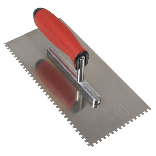 Sealey Stainless Steel 4mm Notched Trowel with Rubber Handle 270mm T7804 Sealey - Dynamic Drive