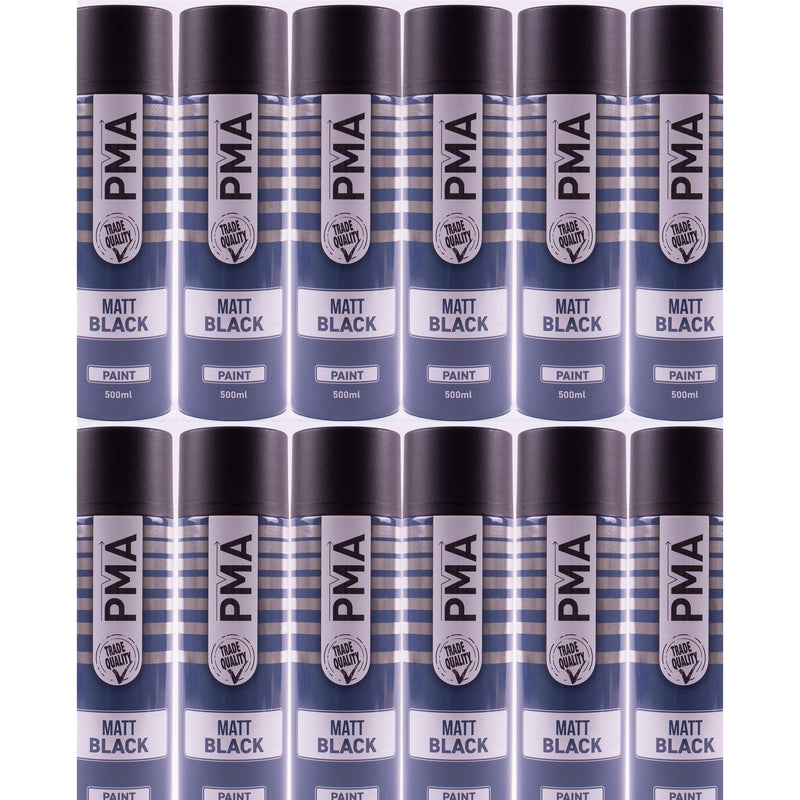 12x PMA Professional Matt Black 500ml Spray Paint High Coverage PMA - Dynamic Drive