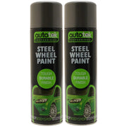 2x AUTOTEK SILVER STEEL Wheel Paint 500ml Spray Paint High Coverage Autotek  - Dynamic Drive