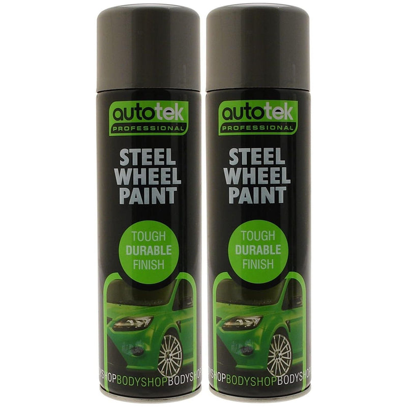 2x AUTOTEK SILVER STEEL Wheel Paint 500ml Spray Paint High Coverage Autotek  - Dynamic Drive