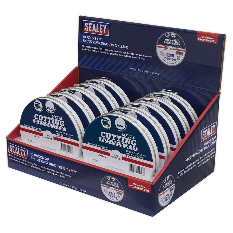 Sealey Cutting Disc 115 x 1.2mm Countertop Display Box 10 Packs of 10 Sealey - Dynamic Drive
