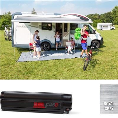 Fiamma F45S 375cm Awning Deep Black Case Royal Grey Fabric Motorhome Caravan Fiamma  - Dynamic Drive