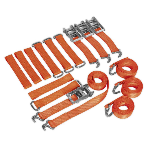 Sealey Car Transporter Ratchet Tie Down Alloy/Steel Wheel Kit 4pc 50mm x 3m 4500 Sealey - Dynamic Drive