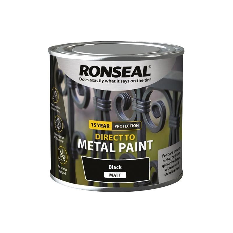 Ronseal Direct to Metal Paint Black Matt 250ml Ronseal - Dynamic Drive