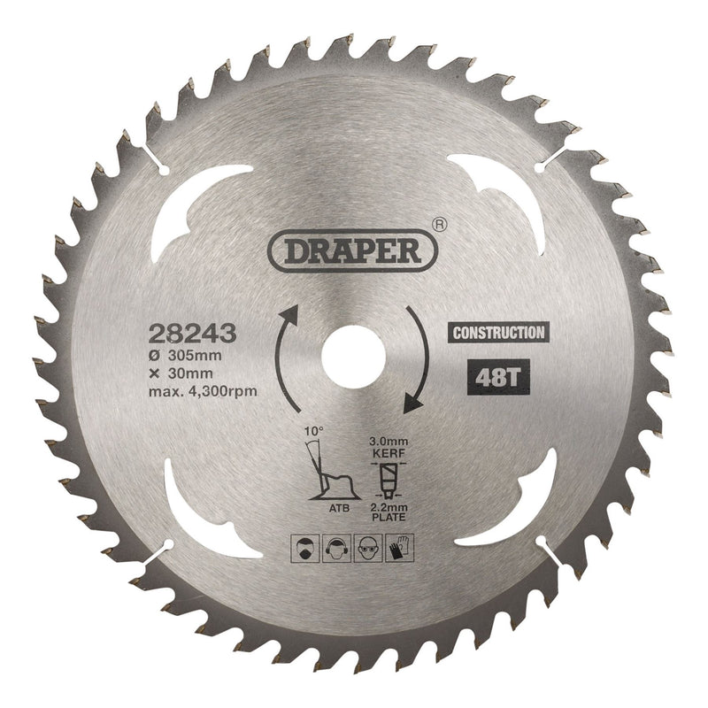 Draper TCT Construction Circular Saw Blade, 305 x 30mm, 48T 28243 Draper - Dynamic Drive
