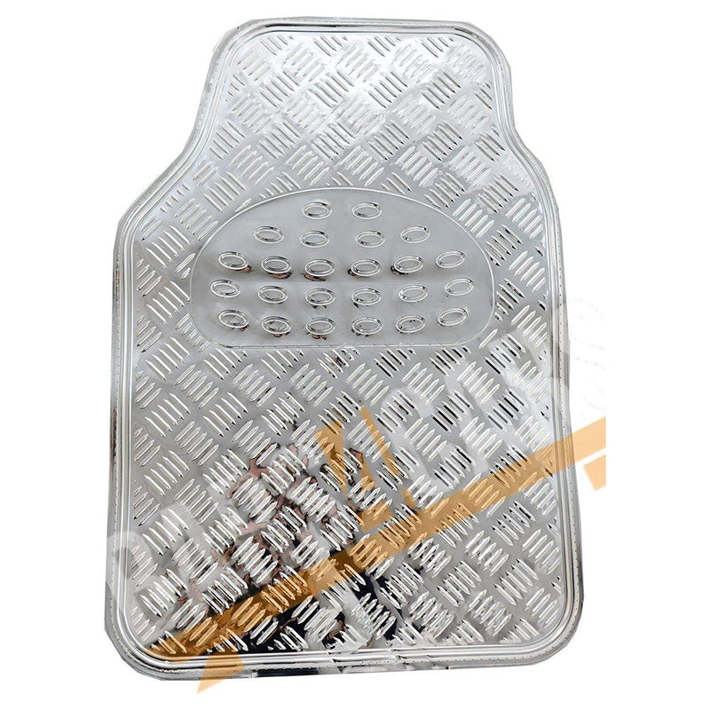Shiney Shiny Silver Checker Style Design Chrome Look Car Rubber Floor Mats Set Streetwize  - Dynamic Drive