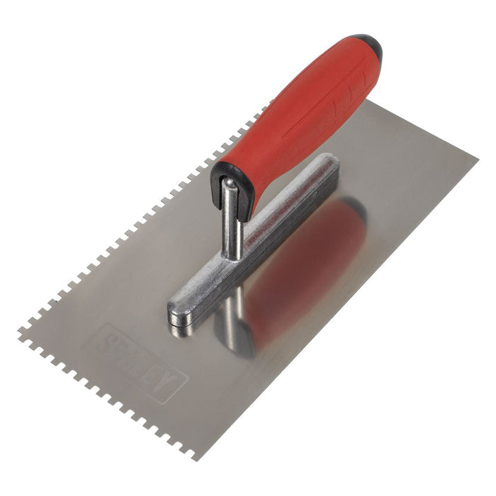 Sealey Stainless Steel 4mm Notched Trowel with Rubber Handle 270mm T7804 Sealey - Dynamic Drive