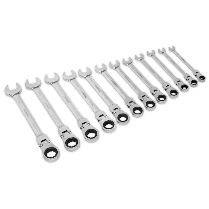 Sealey Flexible Head Ratchet Combination Spanner Set 12pc Metric S0635 Siegen by Sealey - Dynamic Drive