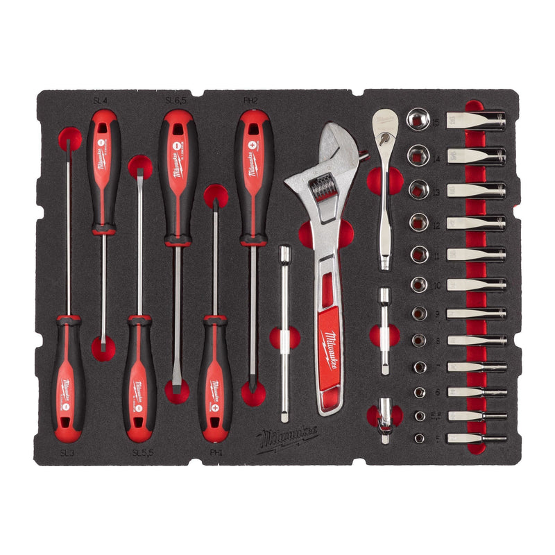 Milwaukee 1/4" drive ratchet, socket, screwdriver and wrench set PACKOUT foam insert - 35pc Milwaukee - Dynamic Drive