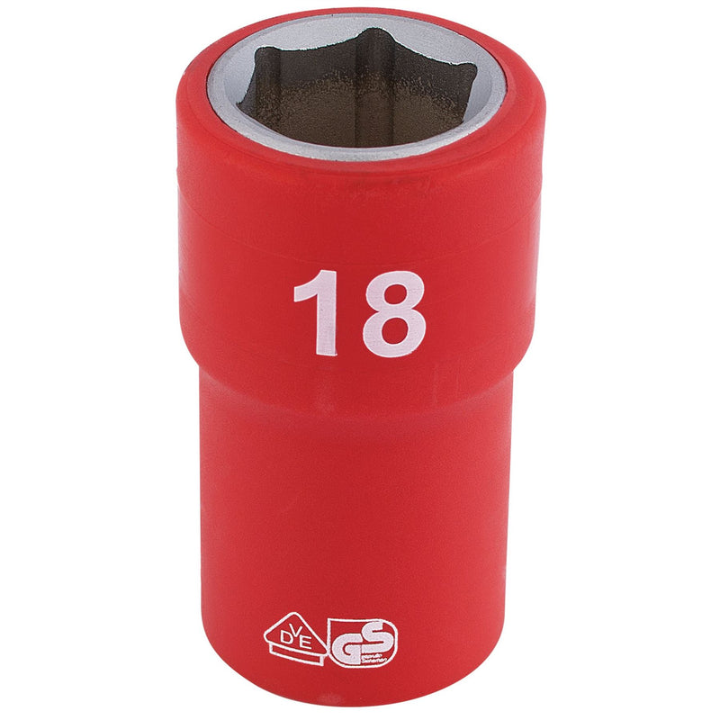 Draper Fully Insulated VDE Socket, 1/2" Sq. Dr., 18mm 31869 Draper - Dynamic Drive