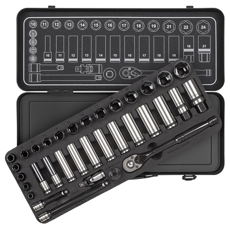 Sealey Socket Set 34pc 3/8"Sq Dr WallDrive Metric Black Series AK7971 Sealey  - Dynamic Drive