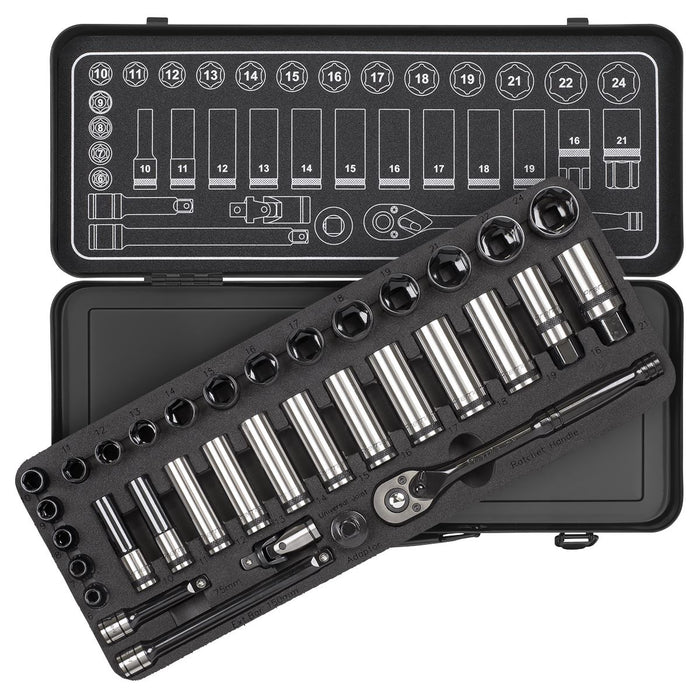 Sealey Socket Set 34pc 3/8"Sq Dr WallDrive Metric Black Series AK7971 Sealey  - Dynamic Drive