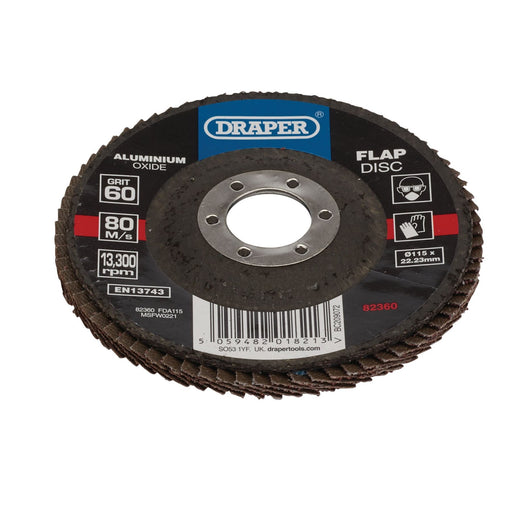 Draper Aluminium Oxide Flap Disc, 115 x 22.23mm, 60 Grit 82360 Draper - Dynamic Drive