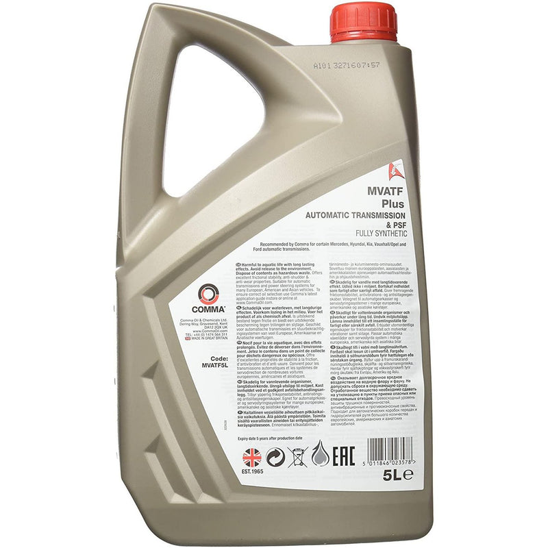 Comma Fully Synthetic Automatic Transmission & Power Steering Fluid Oil MVATF5L Comma  - Dynamic Drive