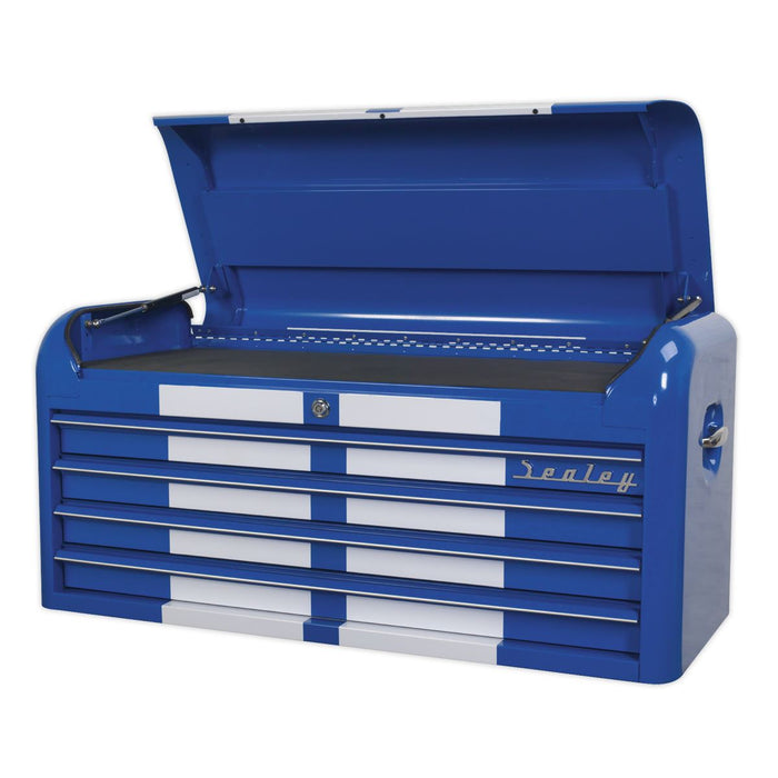 Sealey Topchest 4 Drawer Wide Retro Style Blue with White Stripes AP41104BWS Sealey - Dynamic Drive