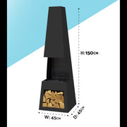 Dellonda Outdoor Chiminea Fireplace Fire Pit Heater Firewood Storage Black Steel Dellonda  - Dynamic Drive