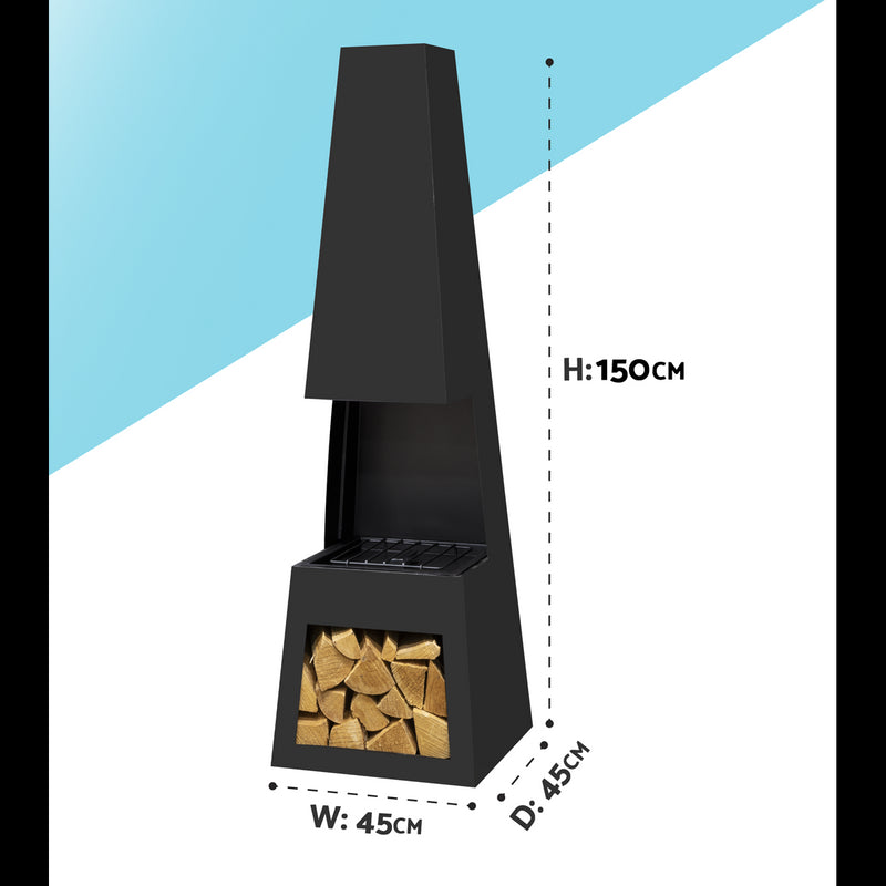 Dellonda Outdoor Chiminea Fireplace Fire Pit Heater Firewood Storage Black Steel Dellonda  - Dynamic Drive