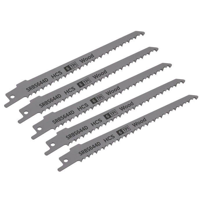 Sealey Reciprocating Saw Blade Clean Wood 150mm 6tpi Pack of 5 SRBS644D Sealey - Dynamic Drive