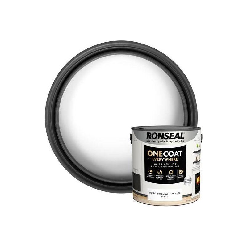 Ronseal One Coat Everywhere Interior Paint Pure Brilliant White Matt 2.5 litre Ronseal - Dynamic Drive