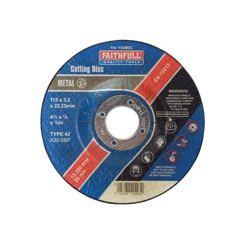Faithfull Depressed Centre Metal Cutting Disc 115 x 3.2 x 22.23mm Faithfull - Dynamic Drive