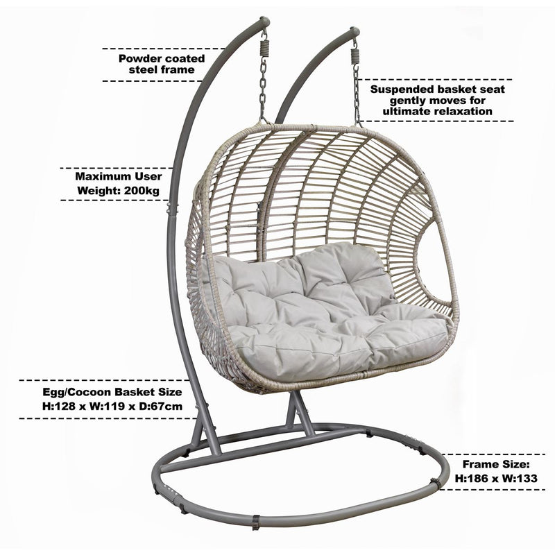 Dellonda Double Swinging Egg Chair with Cushion DG61 Dellonda - Dynamic Drive