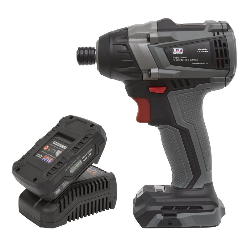 Sealey Brushless Impact Driver Kit 1/4" Hex 20V 2Ah SV20 Series CP20VIDXKIT1 Sealey - Dynamic Drive