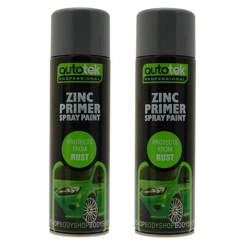 2x Autotek Professional Zinc Primer 500ml Spray Paint High Coverage Autotek - Dynamic Drive