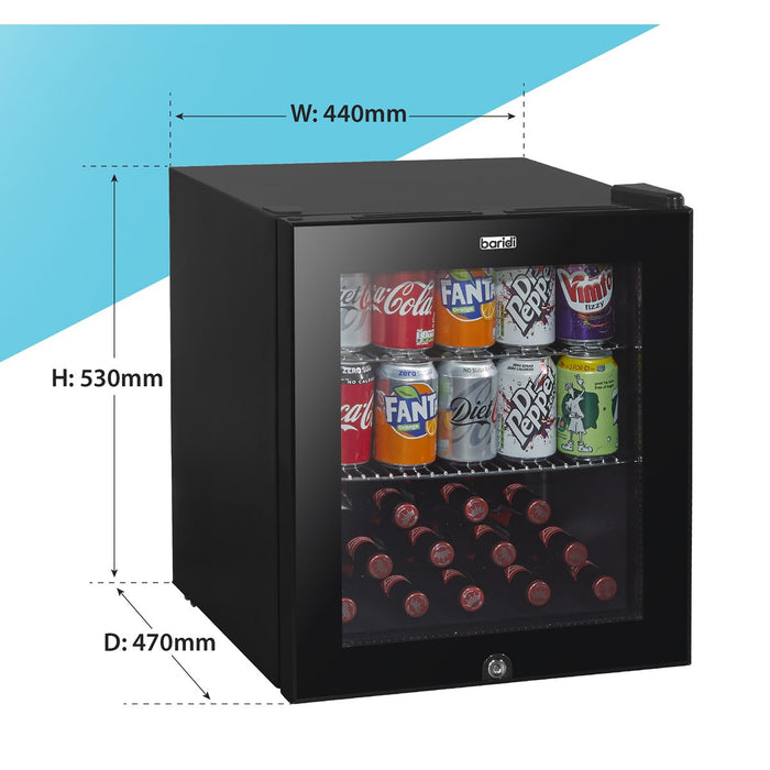 Baridi 50L Table Top Beer & Drinks Mini Fridge 3-10C Light Black & Glass Baridi  - Dynamic Drive