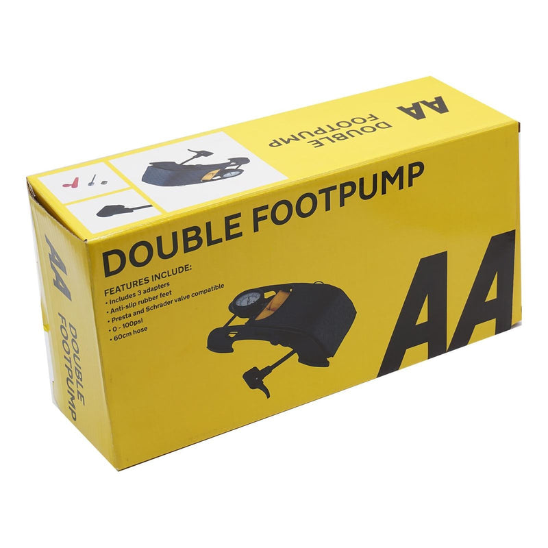 AA Double Barrel Cylinder Tyre Foot Pump Air Inflator Car Van Bicycle Bike AA - Dynamic Drive